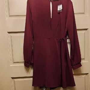 Lush Burgundy Wrap Tie Front Cocktail Dress
